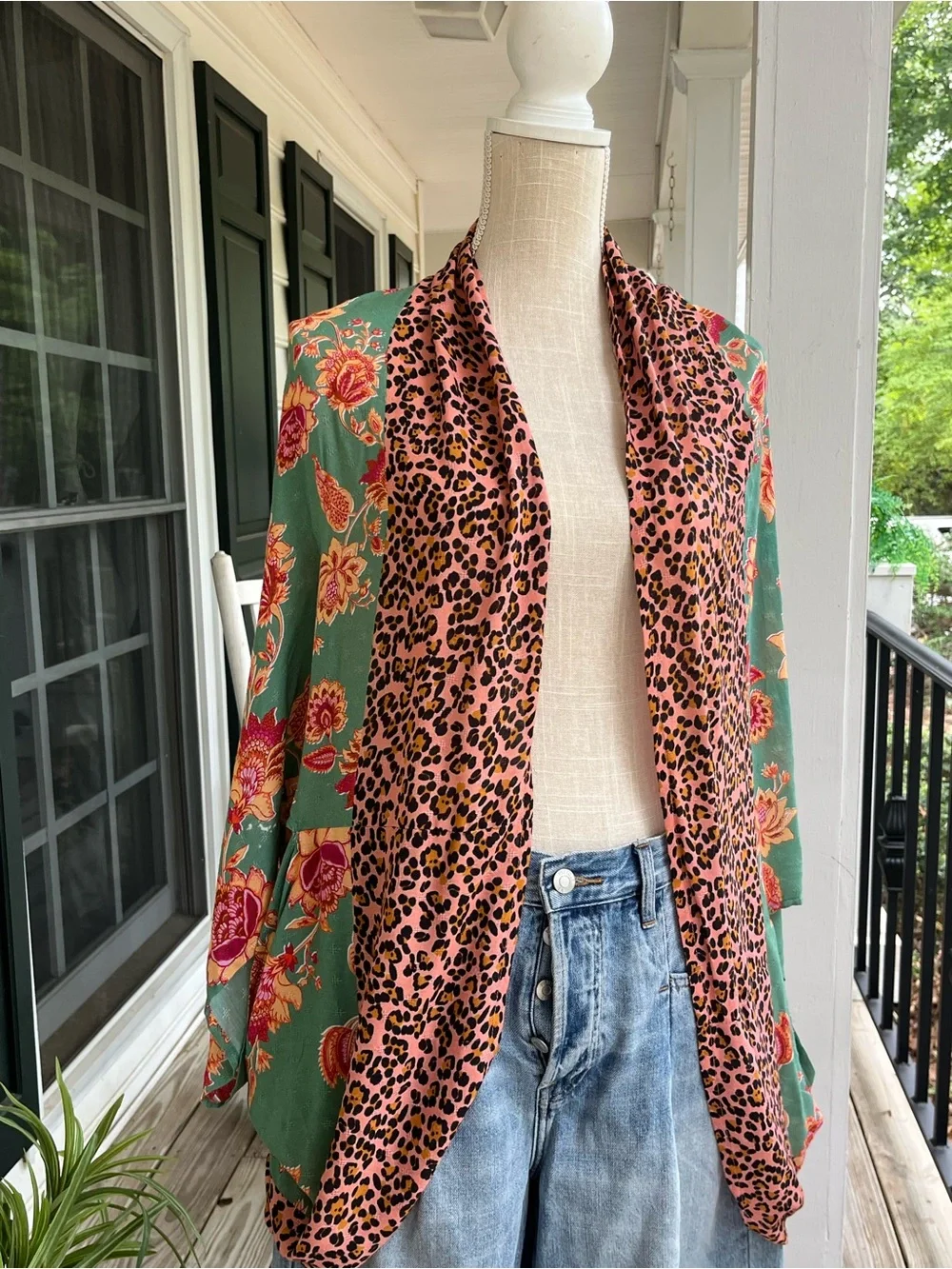 Kachel X Anthropologie Voyager Cocoon Kimono Leopard Floral Print Boho Festival